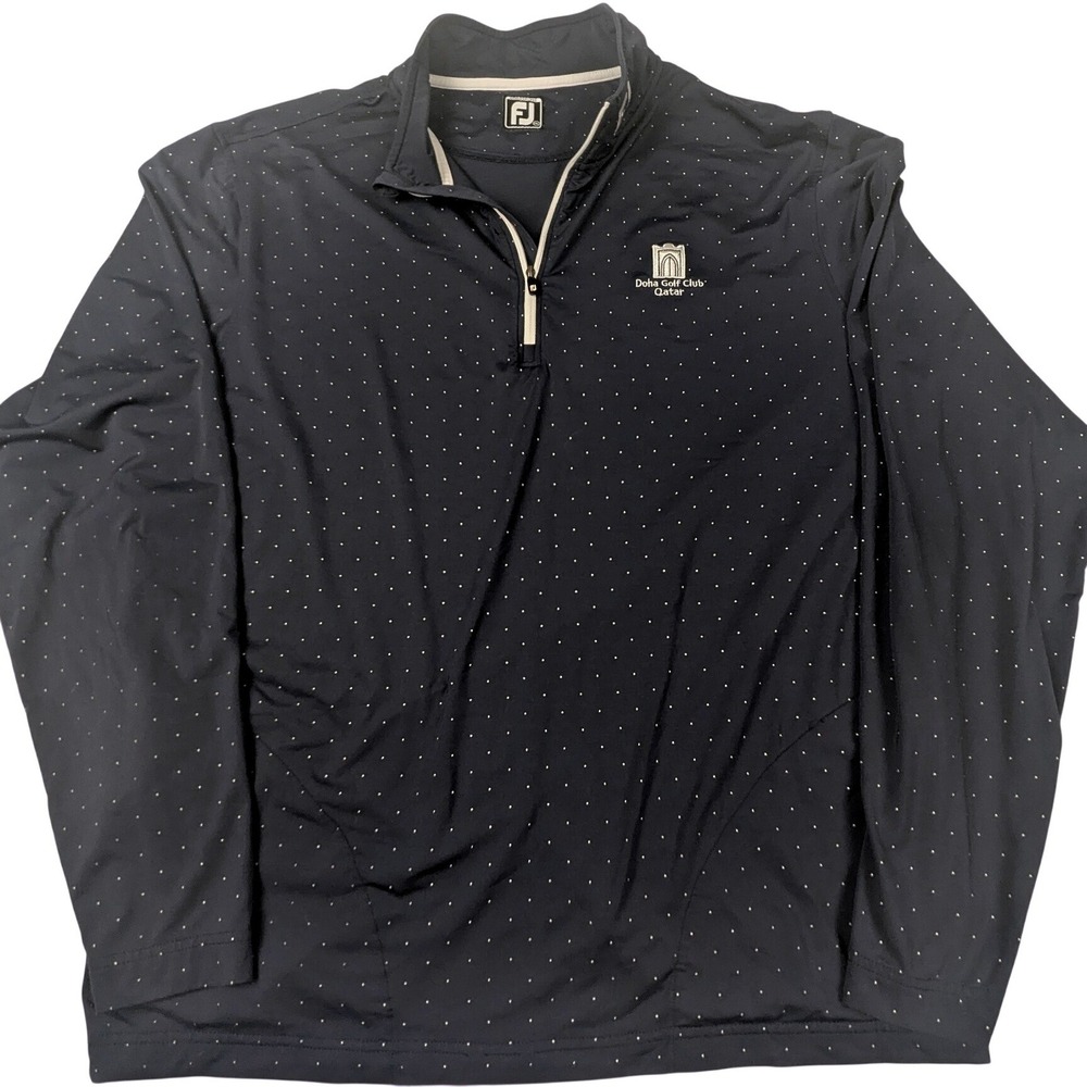 FootJoy Mens XXL Athletic Fit Navy Micro Dot Doha Golf Club Qatar Quarter Zip
